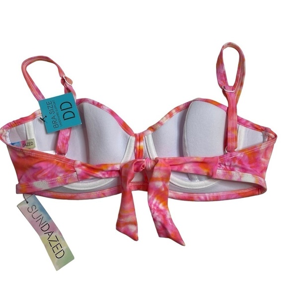 Sundazed Beka Tie-Dye Bow Bikini Top Coral Pink Size 32DD New - Picture 5 of 6